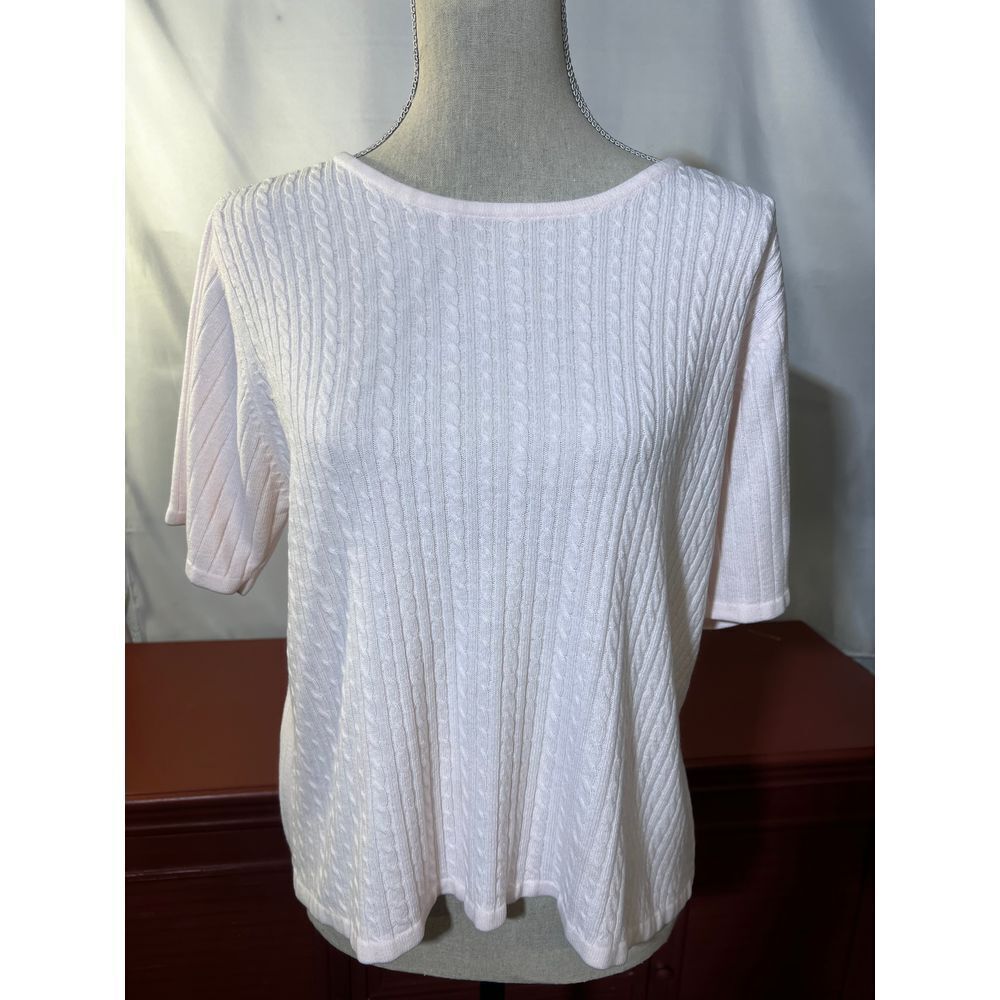 K.B.‎ Collections Light Pink Ribbed Cable Classic Short Sleeve Size 1X